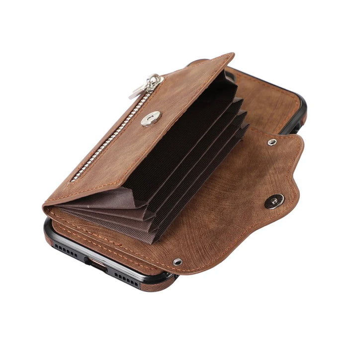 For iPhone 17e / 16e Case PU Leather + TPU RFID Blocking Card Slots Phone Cover with 2 Straps - Brown - 4