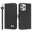 For iPhone 16 Pro Case Bowknot Decor Wallet Leather Phone Cover with Wrist Strap - Black - 1