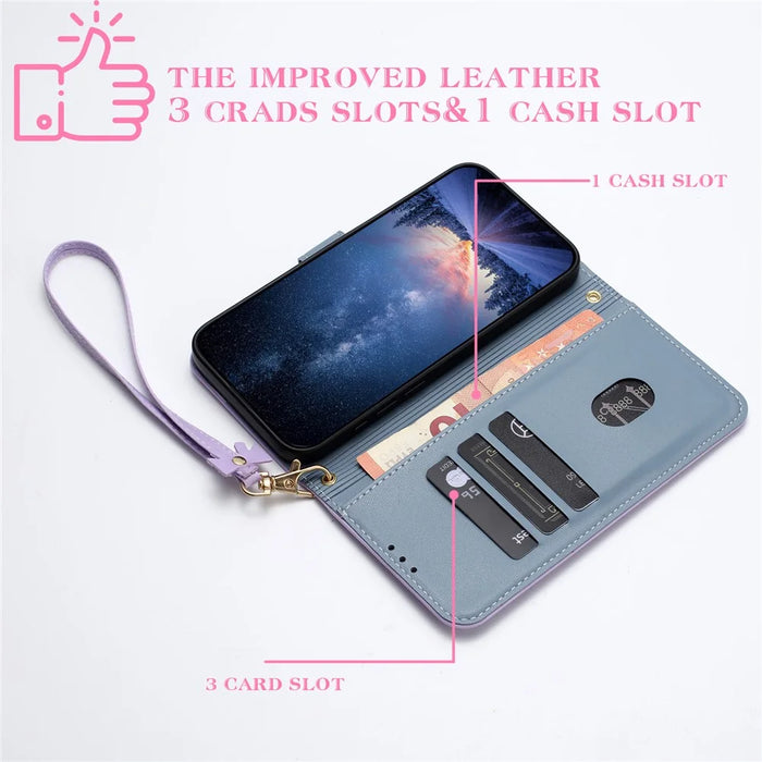 For iPhone 16 Pro Max Case Bowknot Decor Wallet Leather Phone Cover with Wrist Strap - Purple - 3