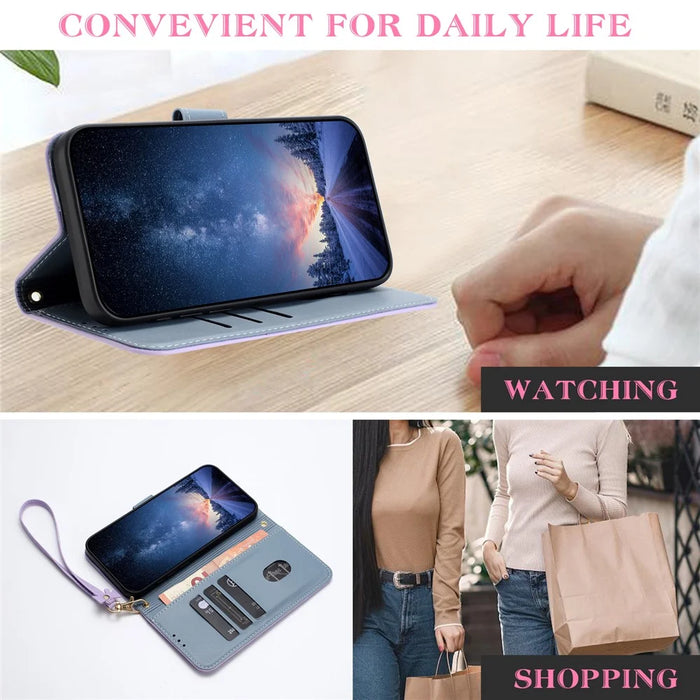 For iPhone 16 Pro Max Case Bowknot Decor Wallet Leather Phone Cover with Wrist Strap - Purple - 5