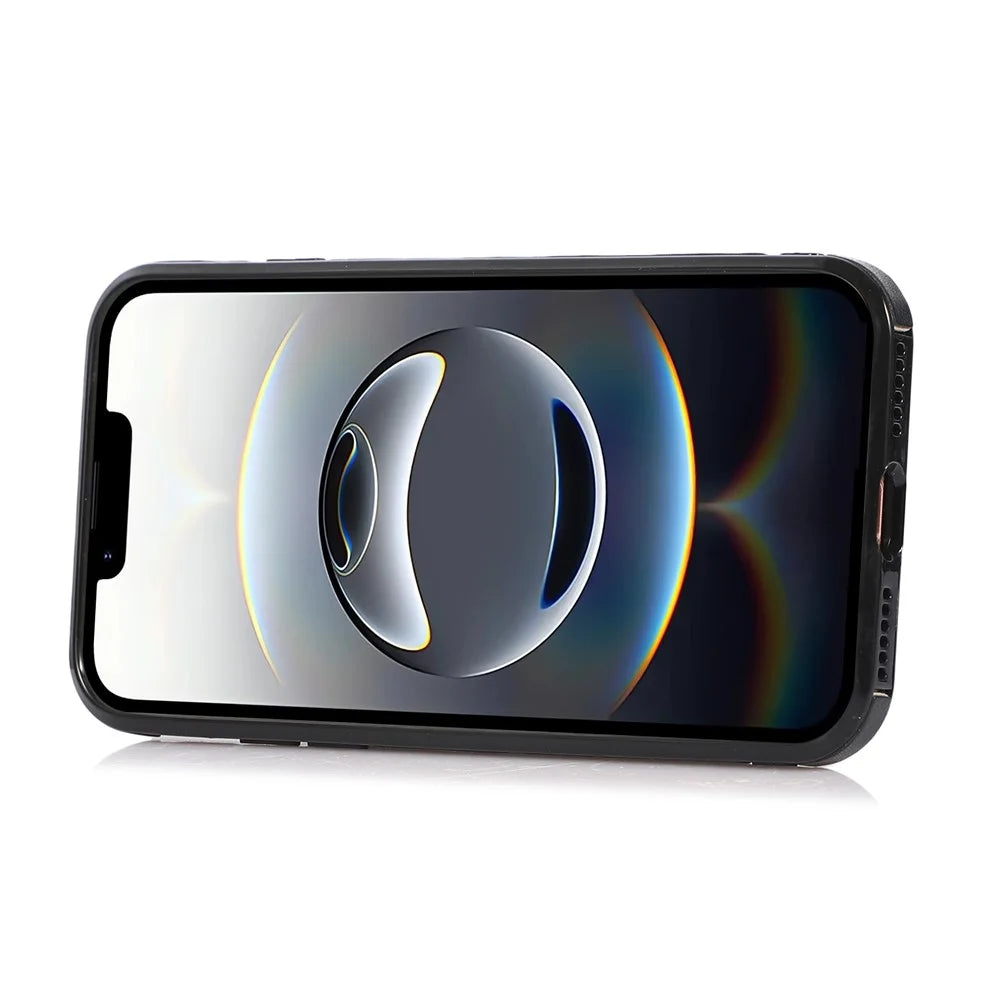 For iPhone 17e / 16e Case Card Holder Kickstand PU Leather + TPU Phone Cover with Shoulder Strap - Black - 3