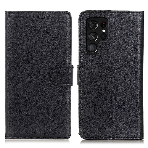 Shockproof Phone Case For Samsung Galaxy S23 Ultra, Litchi Texture Wallet Stand Scratch-resistant PU Leather Phone Cover - Black - 1