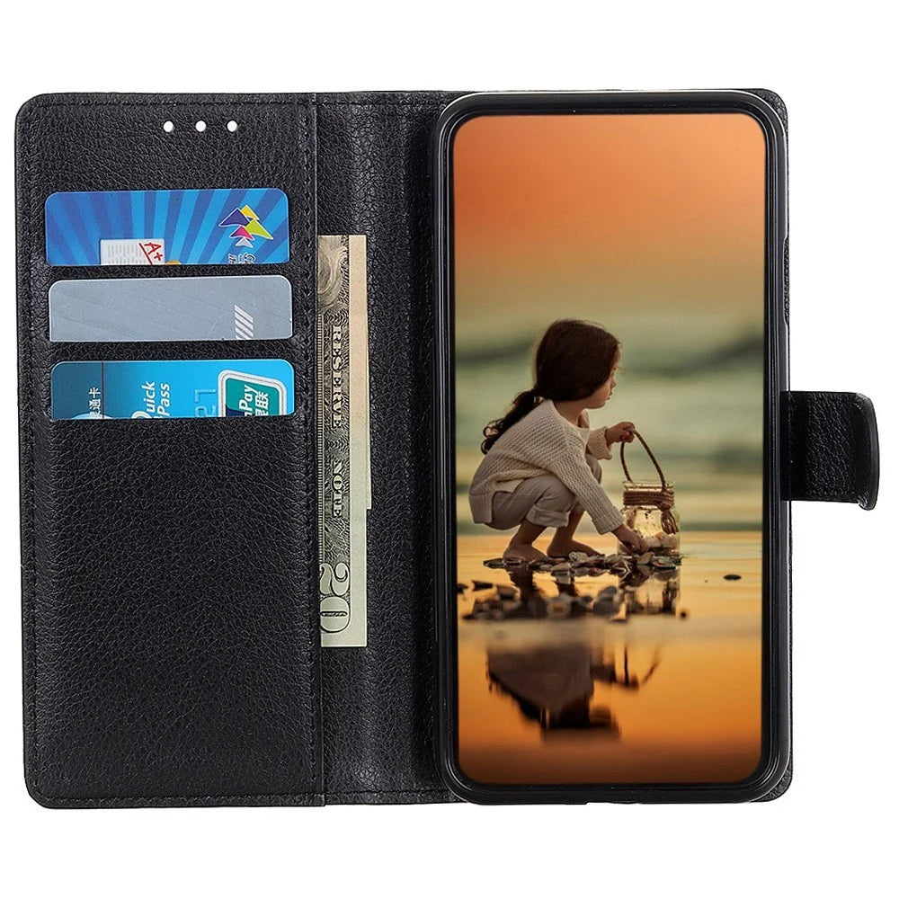 Shockproof Phone Case For Samsung Galaxy S23 Ultra, Litchi Texture Wallet Stand Scratch-resistant PU Leather Phone Cover - Black - 3