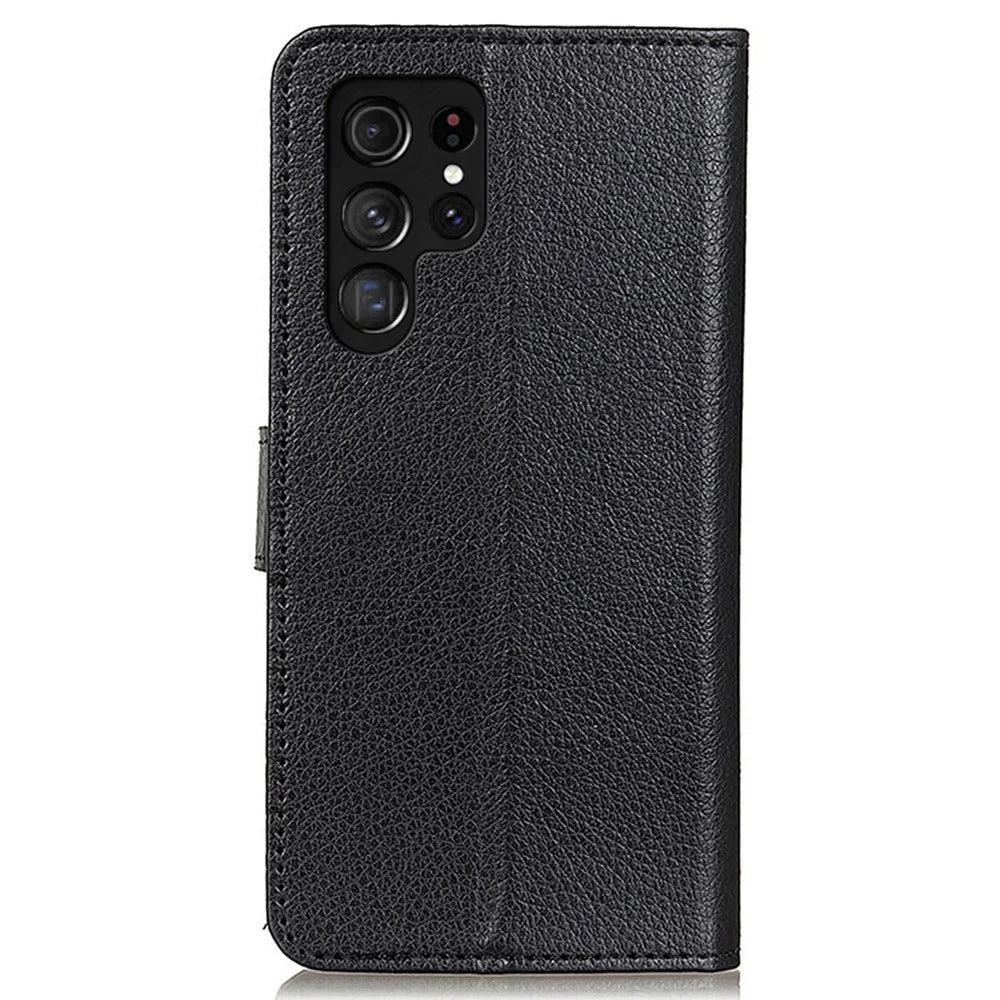 Shockproof Phone Case For Samsung Galaxy S23 Ultra, Litchi Texture Wallet Stand Scratch-resistant PU Leather Phone Cover - Black - 7