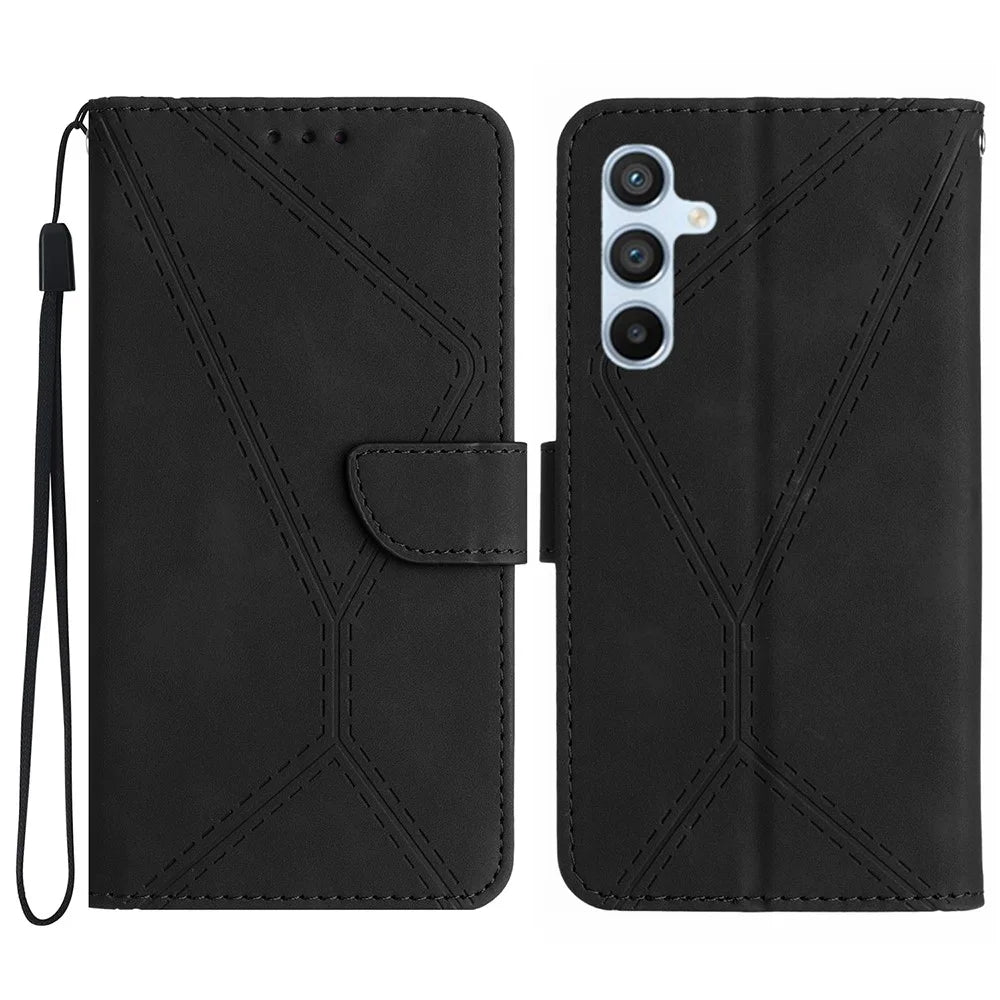 For Samsung Galaxy A17 5G / A17 4G / A26 5G Case Skin Touch Lines Imprinted PU Leather Flip Phone Cover - Black - 1