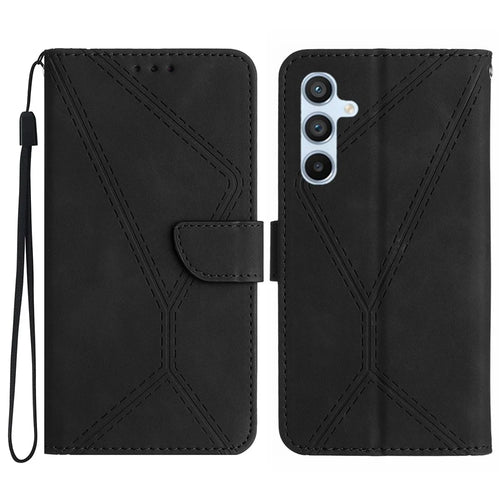 For Samsung Galaxy A17 5G / A17 4G / A26 5G Case Skin Touch Lines Imprinted PU Leather Flip Phone Cover - Black - 1