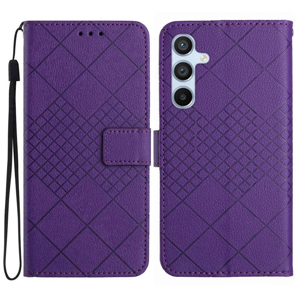 For Samsung Galaxy A17 5G / A17 4G / A26 5G Case Wallet Imprint PU Leather Flip Folio Phone Cover - Dark Purple - 1