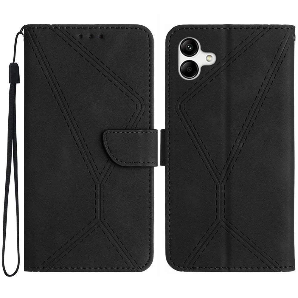 For Samsung Galaxy A07 4G / A07 5G / A06 5G / A06 4G Case Skin Touch Lines Imprinted PU Leather Flip Phone Cover - Black - 1