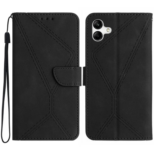For Samsung Galaxy A07 4G / A07 5G / A06 5G / A06 4G Case Skin Touch Lines Imprinted PU Leather Flip Phone Cover - Black - 1