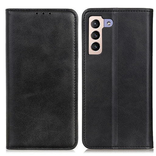 For Samsung Galaxy S23+ Anti-fall Split Leather Phone Case Magnetic Auto-absorbed Flip Cowhide Texture Phone Wallet Cover with Stand - Black - 1