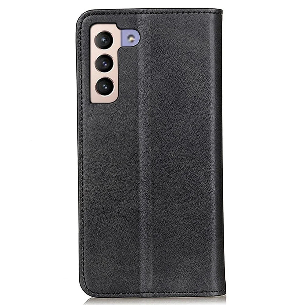 For Samsung Galaxy S23+ Anti-fall Split Leather Phone Case Magnetic Auto-absorbed Flip Cowhide Texture Phone Wallet Cover with Stand - Black - 7
