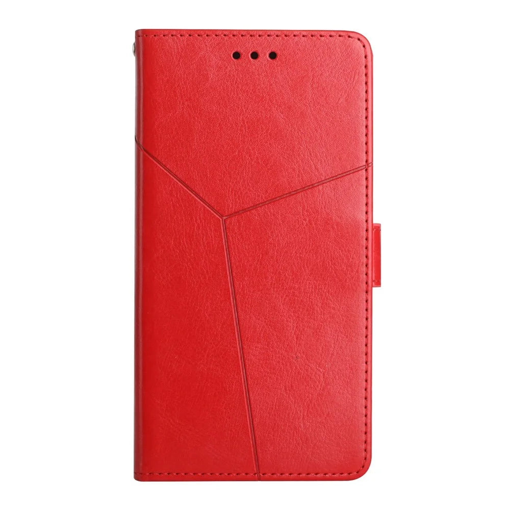 For Samsung Galaxy A07 4G / A07 5G / A06 5G / A06 4G Case with Wrist Strap Y Shaped Lines Imprint Leather Phone Cover - Red - 7