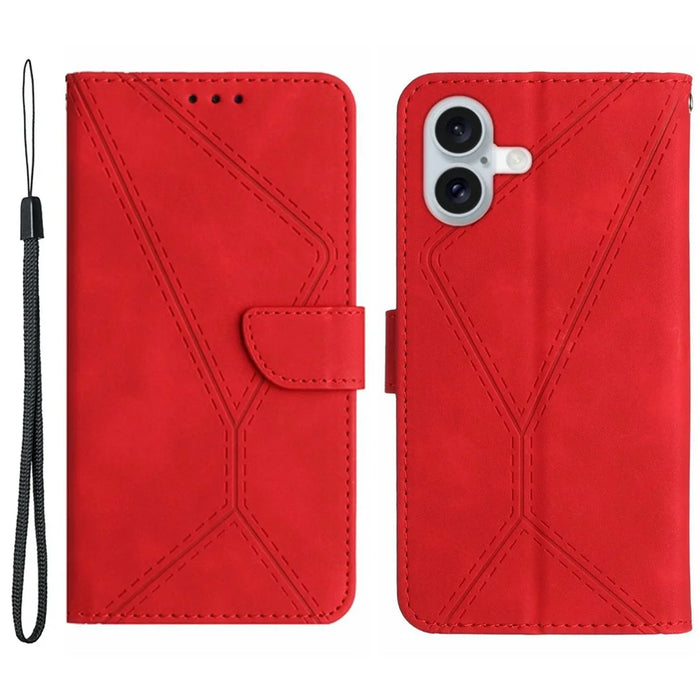 For iPhone 17 Case Skin Touch Lines Imprinted PU Leather Flip Phone Cover - Red - 1