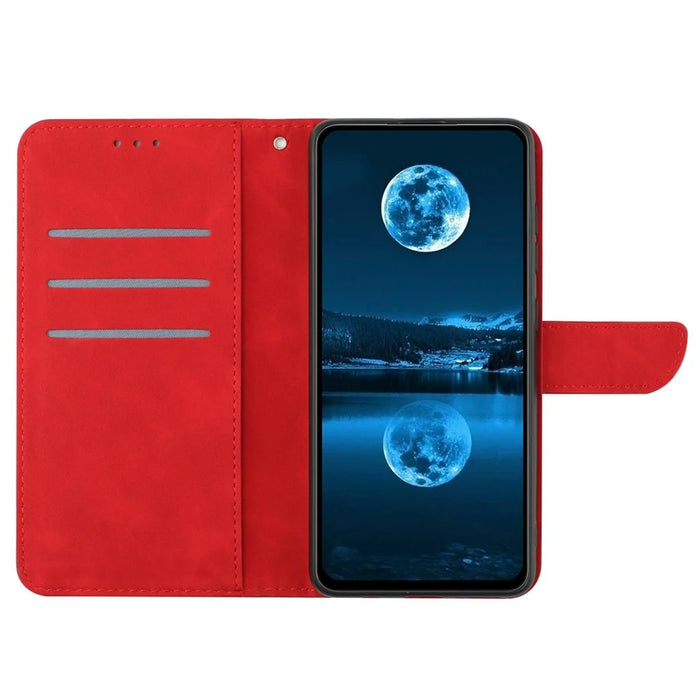 For iPhone 17 Case Skin Touch Lines Imprinted PU Leather Flip Phone Cover - Red - 2