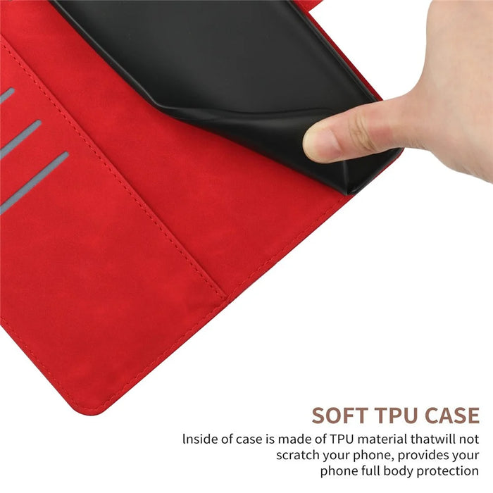 For iPhone 17 Case Skin Touch Lines Imprinted PU Leather Flip Phone Cover - Red - 7
