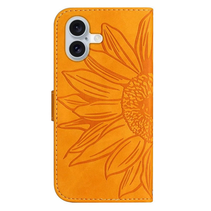 For iPhone 17 Case Sunflower Imprint Leather Wallet Phone Cover with Wrist Strap - Yellow - 7