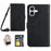 For iPhone 17 Case Butterfly Flower Imprint Leather Phone Cover with Shoulder Strap - Black - 1