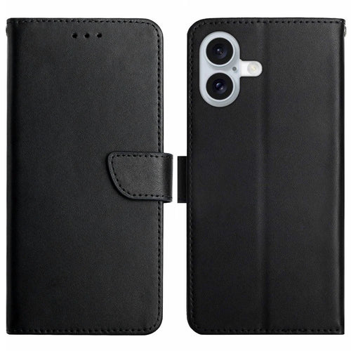 For iPhone 17 Case Genuine Cow Leather Phone Cover Nappa Texture - Black - 1