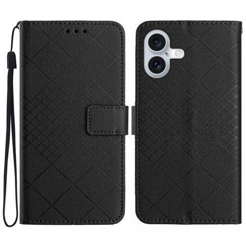 For iPhone 17 Case Wallet Imprint PU Leather Flip Folio Phone Cover - Black - 1