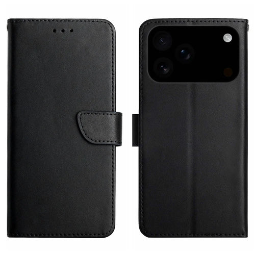 For iPhone 18 Pro / 17 Pro Case Genuine Cow Leather Phone Cover Nappa Texture - Black - 1