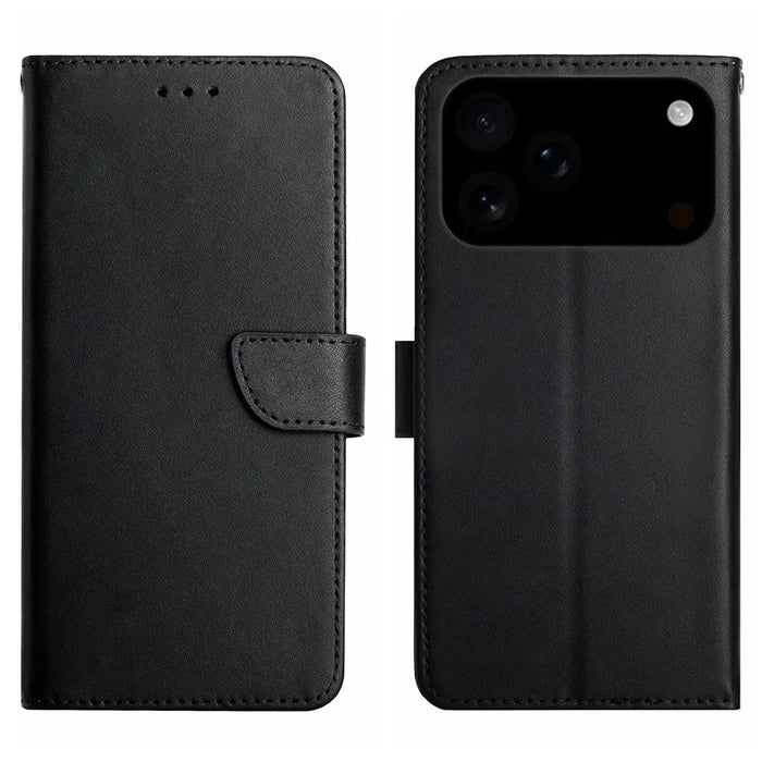 For iPhone 18 Pro / 17 Pro Case Genuine Cow Leather Phone Cover Nappa Texture - Black - 1