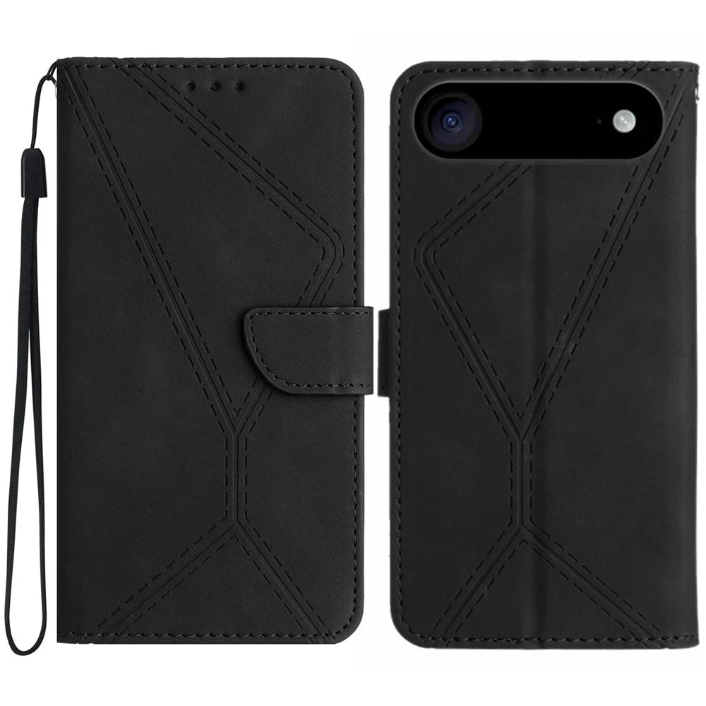 For iPhone Air Case Skin Touch Lines Imprinted PU Leather Flip Phone Cover - Black - 1