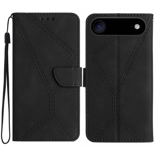 For iPhone Air Case Skin Touch Lines Imprinted PU Leather Flip Phone Cover - Black - 1