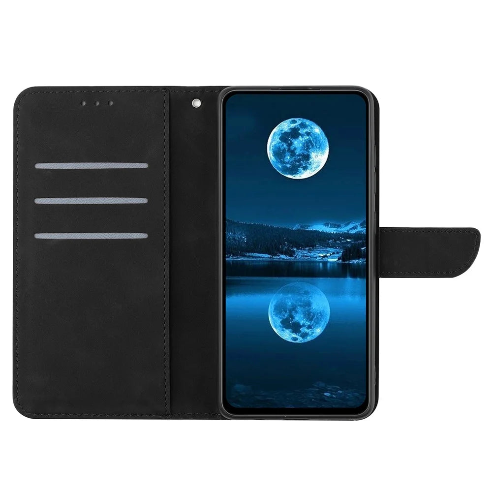 For iPhone Air Case Skin Touch Lines Imprinted PU Leather Flip Phone Cover - Black - 2