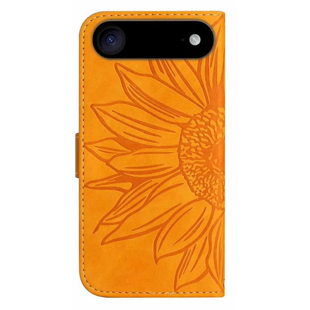 For iPhone Air Case Sunflower Imprint Leather Wallet Phone Cover with Wrist Strap - Yellow - 7