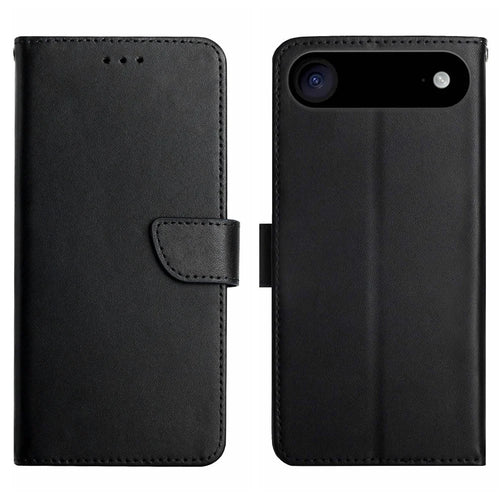 For iPhone Air Case Genuine Cow Leather Phone Cover Nappa Texture - Black - 1