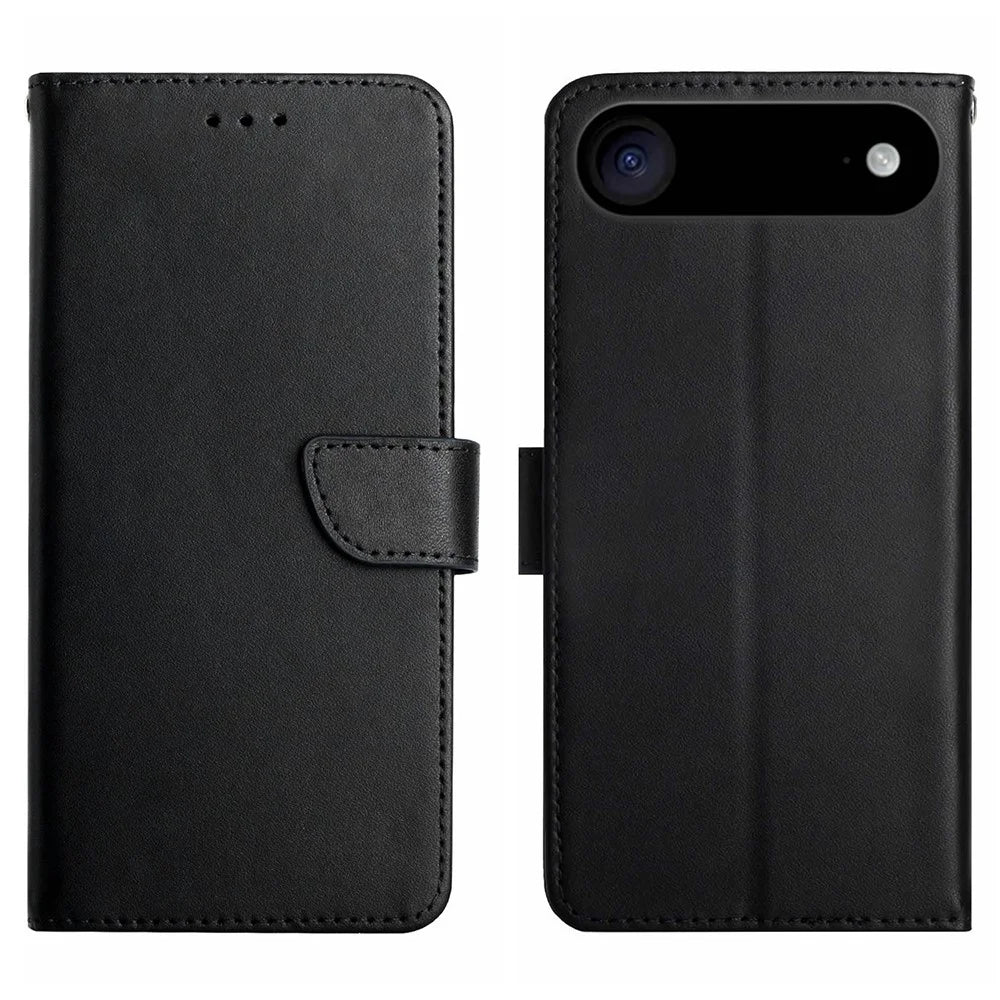 For iPhone Air Case Genuine Cow Leather Phone Cover Nappa Texture - Black - 1