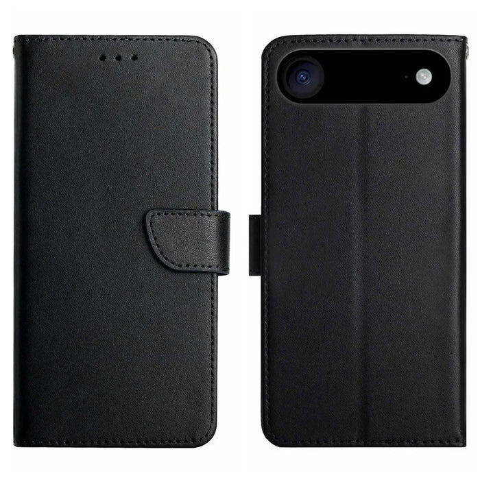For iPhone Air Case Genuine Cow Leather Phone Cover Nappa Texture - Black - 1
