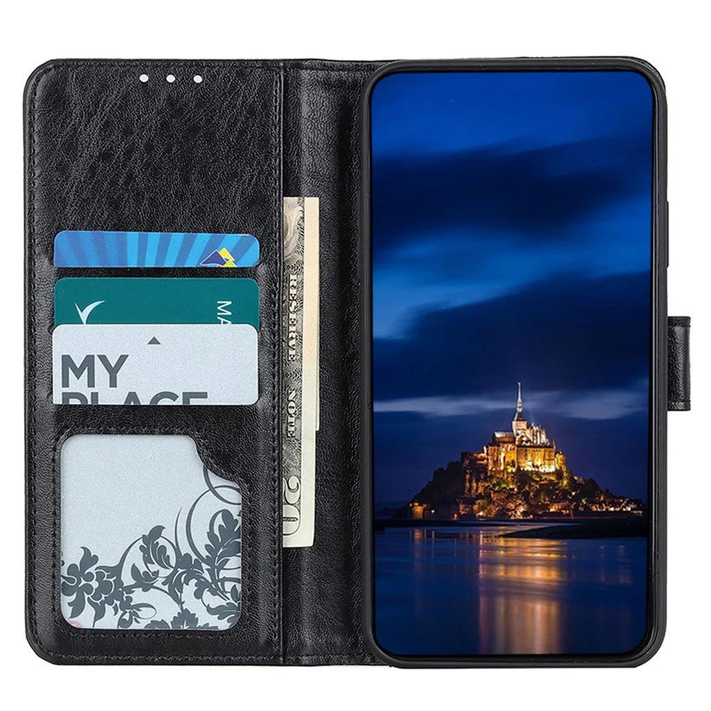 For Samsung Galaxy S23+ Crazy Horse Texture PU Leather Wallet Case Magnetic Clasp Phone Flip Stand Cover - Black - 3