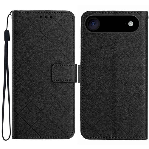 For iPhone Air Case Wallet Imprint PU Leather Flip Folio Phone Cover - Black - 1