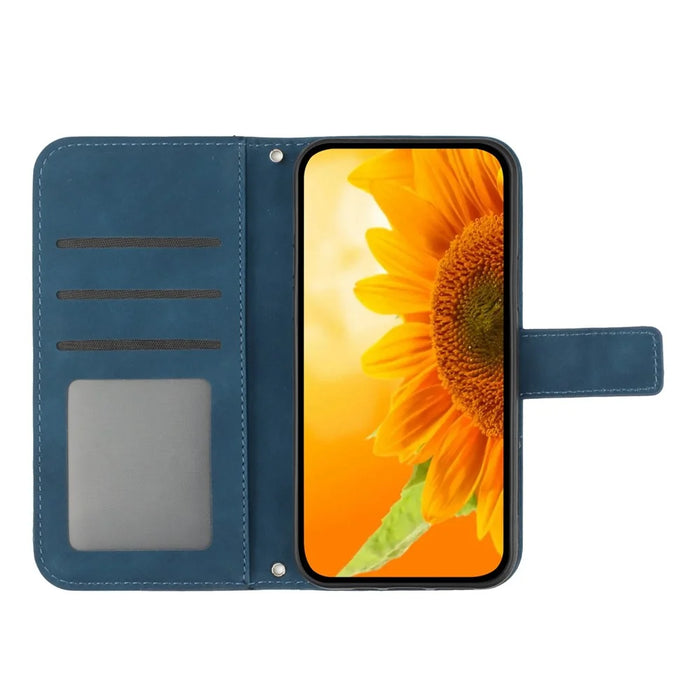 For iPhone 18 Pro Max / 17 Pro Max Case Sunflower Imprint PU Leather Phone Cover with Long Strap - Dark Blue - 2