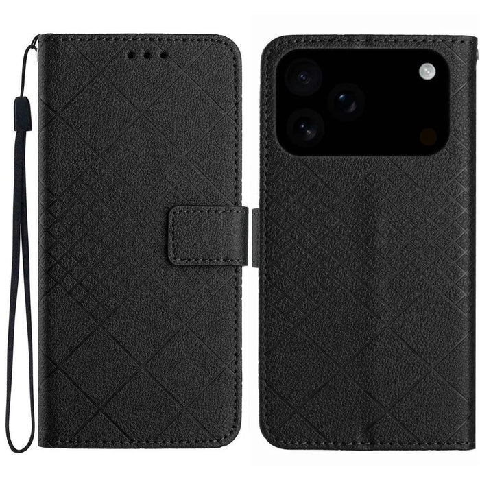 For iPhone 18 Pro Max / 17 Pro Max Case Wallet Imprint PU Leather Flip Folio Phone Cover - Black - 1