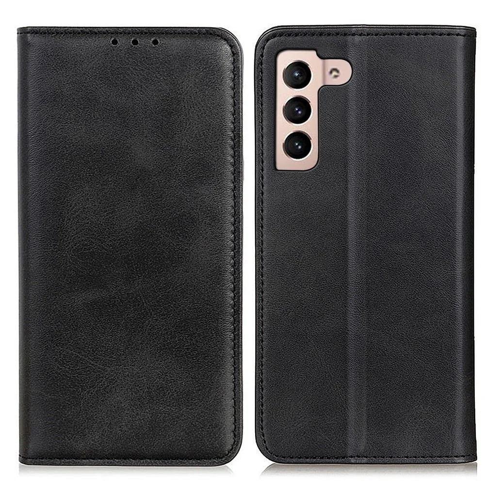 For Samsung Galaxy S23 Magnetic Auto Closing Phone Stand Case Cowhide Texture Split Leather Drop-proof Cover with Wallet - Black - 1