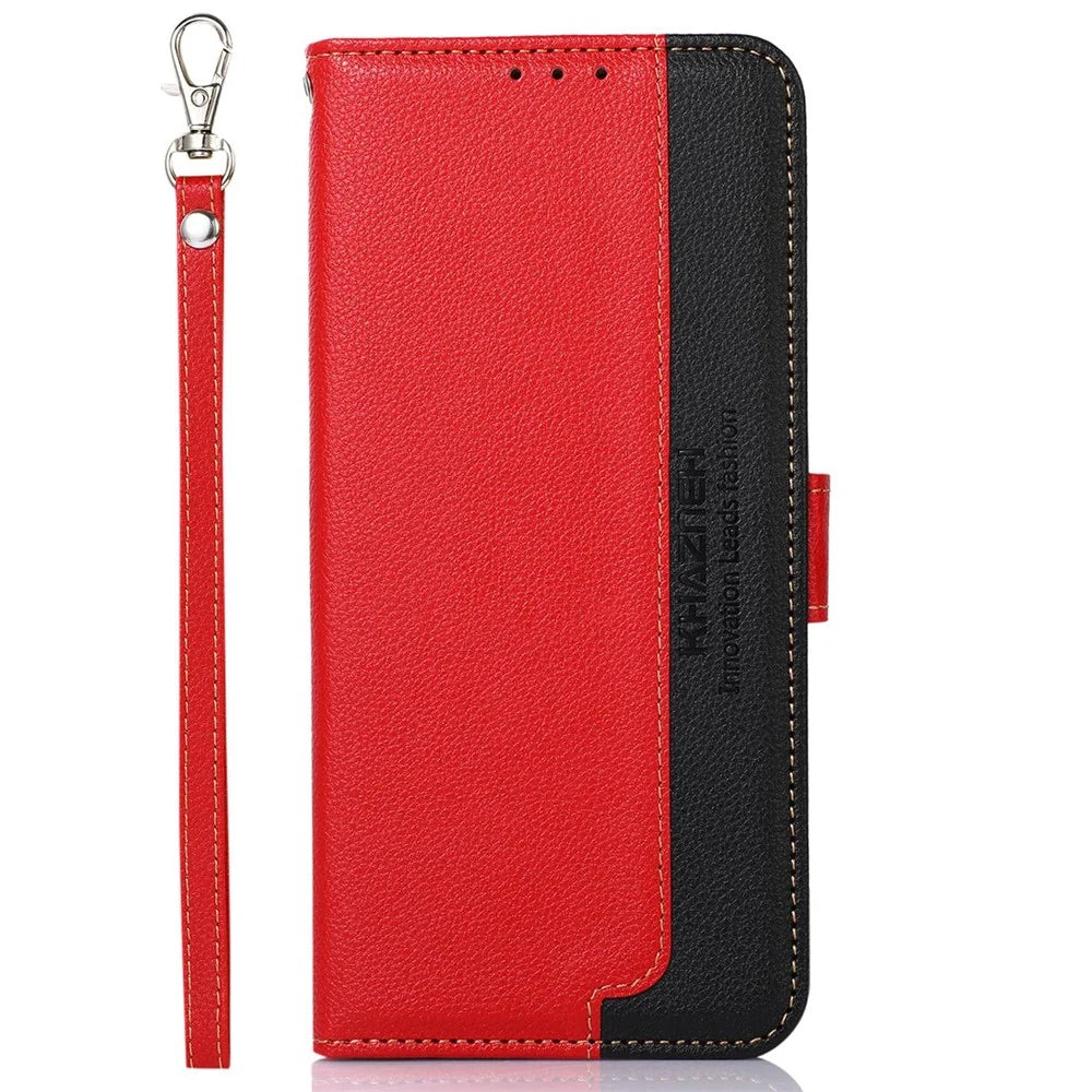 KHAZNEH For Samsung Galaxy S23 RFID Blocking Litchi Texture Phone Case Full Protection PU Leather Foldable Stand Wallet Cover - Red - 6