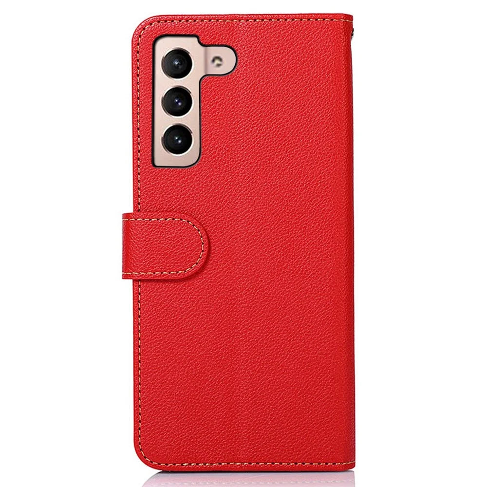 KHAZNEH For Samsung Galaxy S23 RFID Blocking Litchi Texture Phone Case Full Protection PU Leather Foldable Stand Wallet Cover - Red - 7