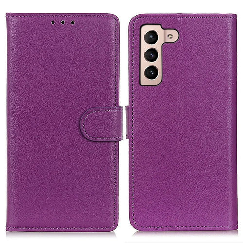 PU Leather Phone Case For Samsung Galaxy S23, Litchi Texture Flip Wallet Cover with Foldable Stand - Purple - 1