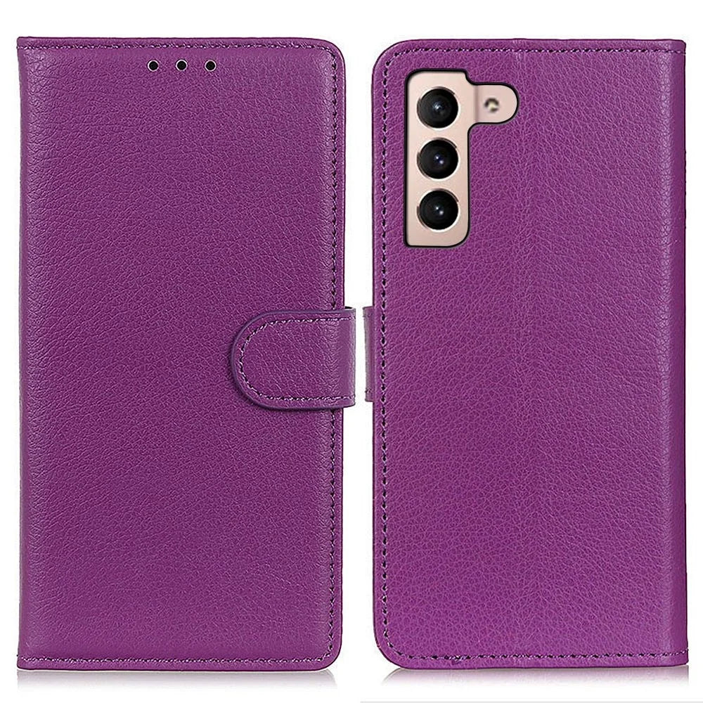 PU Leather Phone Case For Samsung Galaxy S23, Litchi Texture Flip Wallet Cover with Foldable Stand - Purple - 1