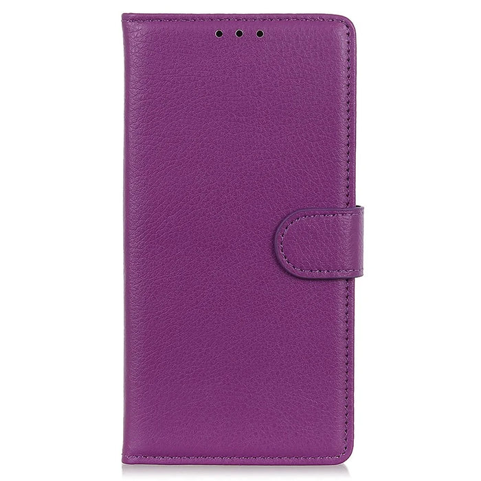 PU Leather Phone Case For Samsung Galaxy S23, Litchi Texture Flip Wallet Cover with Foldable Stand - Purple - 6