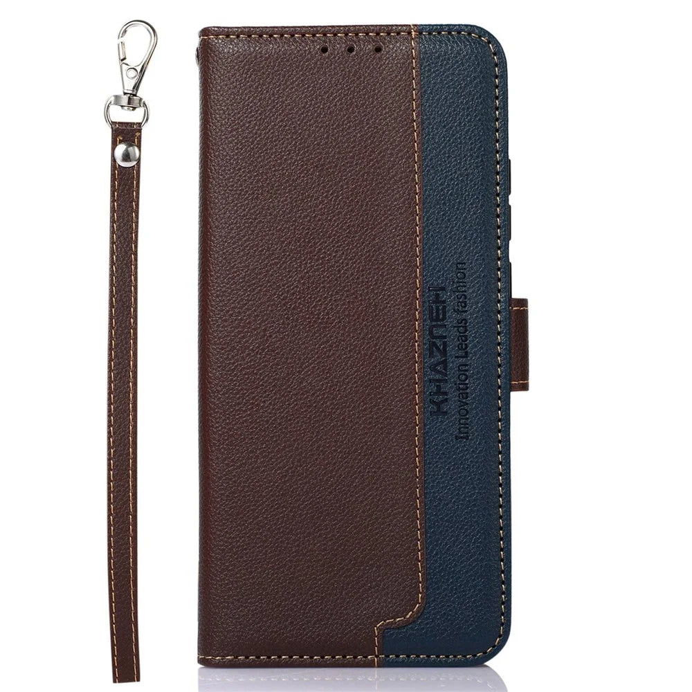 KHAZNEH For Samsung Galaxy A14 5G / A14 4G Litchi Texture PU Leather Shockproof Case RFID Blocking Cellphone Stand Wallet Cover - Brown - 6