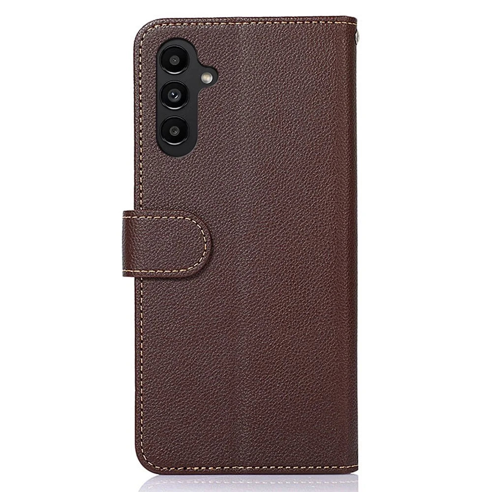 KHAZNEH For Samsung Galaxy A14 5G / A14 4G Litchi Texture PU Leather Shockproof Case RFID Blocking Cellphone Stand Wallet Cover - Brown - 7