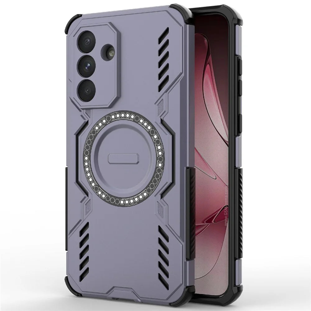 For Samsung Galaxy A36 5G Magnetic Case Butterfly Armor Hollow Heat Dissipation PC + TPU Phone Cover - Purple - 1