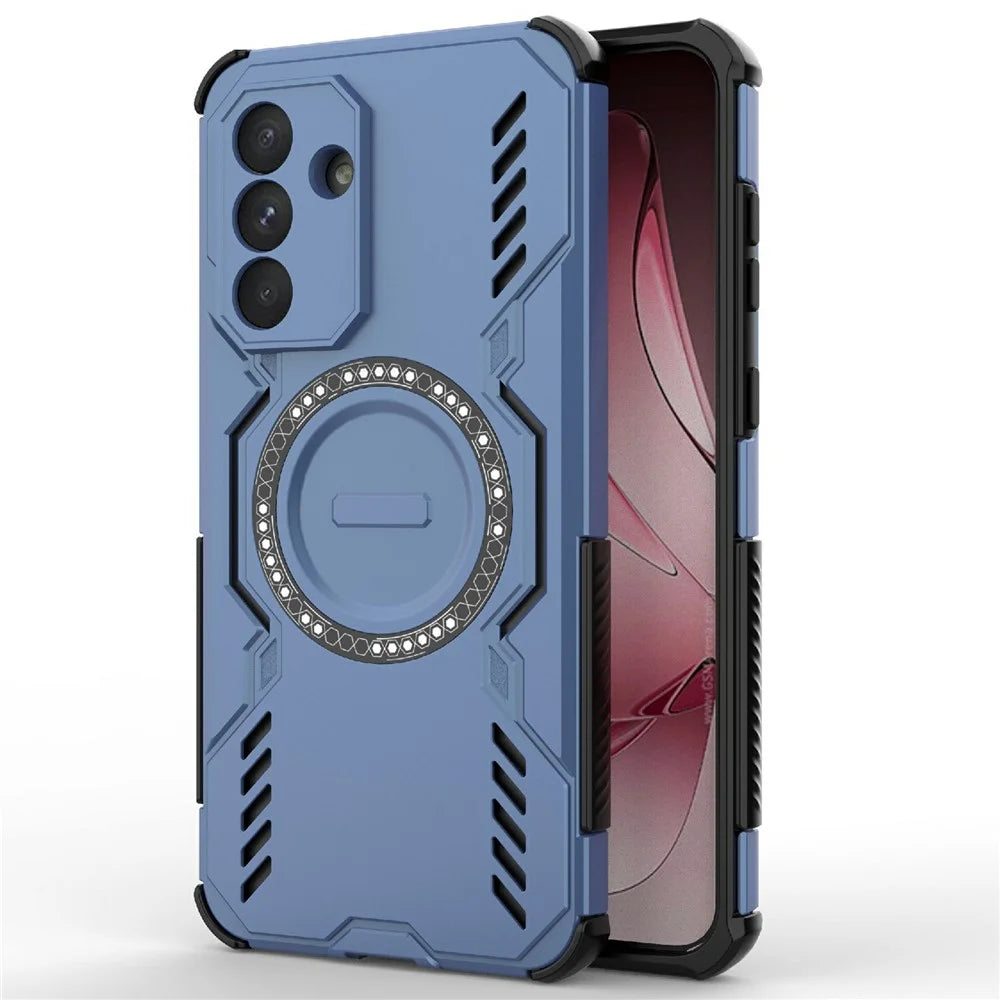 For Samsung Galaxy A56 5G Magnetic Case Butterfly Armor Hollow Heat Dissipation PC + TPU Phone Cover - Blue - 1