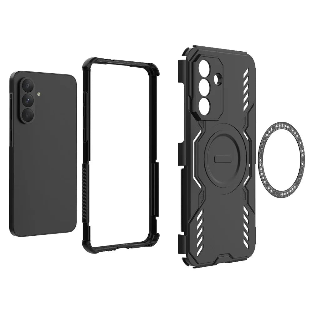 For Samsung Galaxy A56 5G Magnetic Case Butterfly Armor Hollow Heat Dissipation PC + TPU Phone Cover - Blue - 5