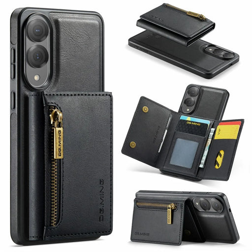 DG.MING M5 Series For Samsung Galaxy S25 Edge Case Detachable Magnetic Leather Phone Cover with Card Slots - Black - 1