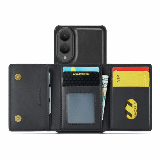 DG.MING M5 Series For Samsung Galaxy S25 Edge Case Detachable Magnetic Leather Phone Cover with Card Slots - Black - 2