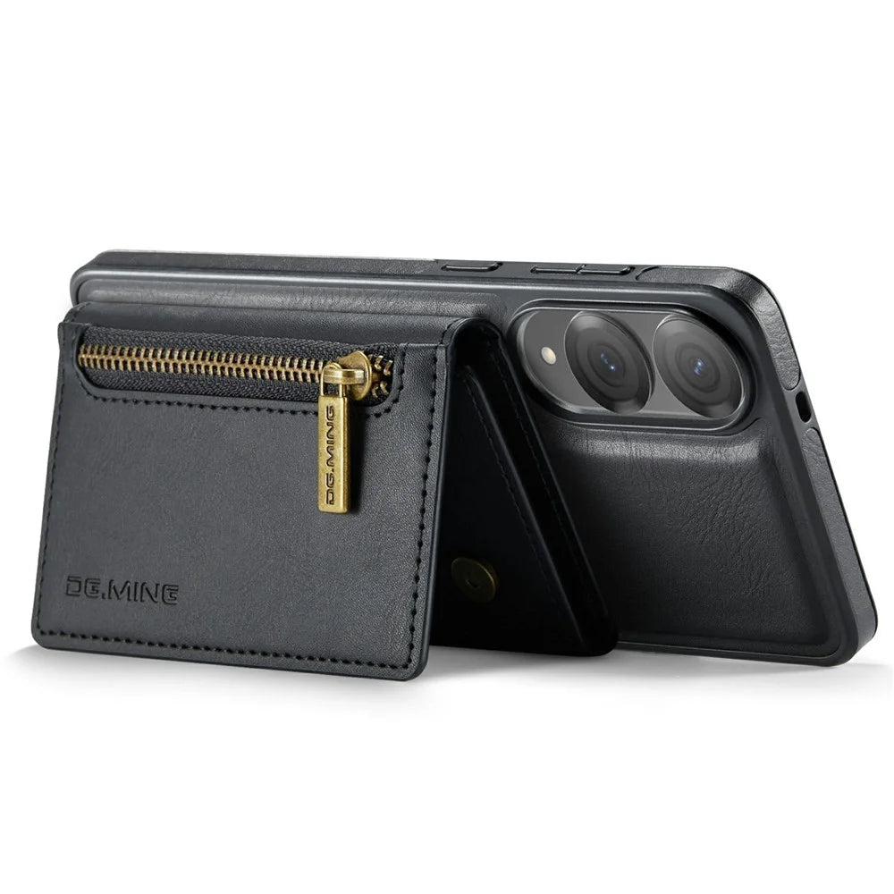 DG.MING M5 Series For Samsung Galaxy S25 Edge Case Detachable Magnetic Leather Phone Cover with Card Slots - Black - 3